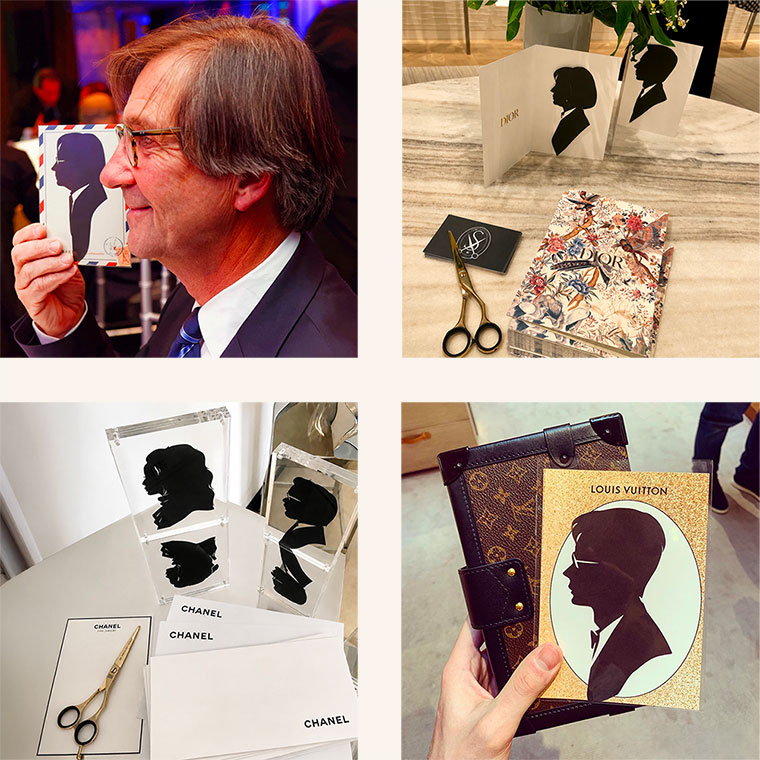 Invité tenant sa silhouette personnalisée présentée sur une carte illustrée