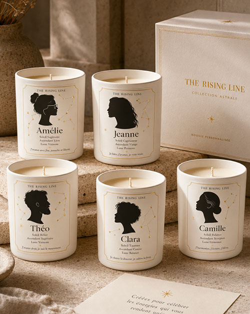Bougies personnalisées à motif silhouette, collection Astrale The Rising Line